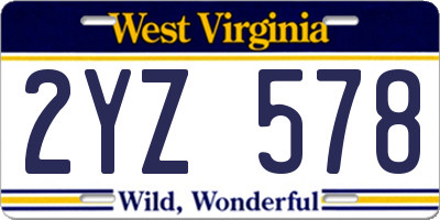WV license plate 2YZ578