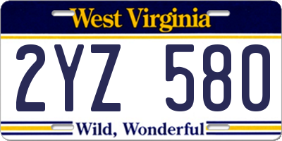 WV license plate 2YZ580