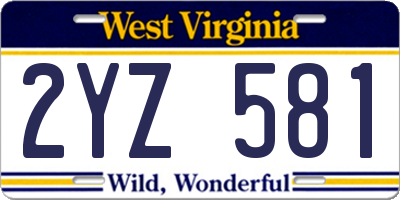 WV license plate 2YZ581
