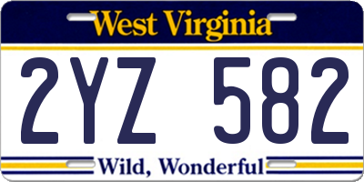 WV license plate 2YZ582