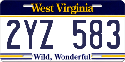 WV license plate 2YZ583