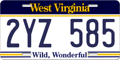 WV license plate 2YZ585