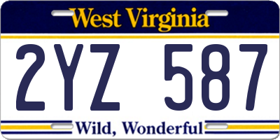 WV license plate 2YZ587