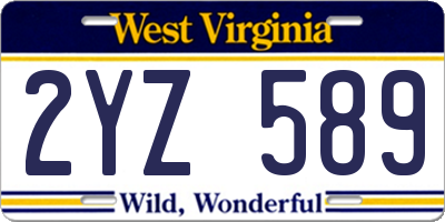 WV license plate 2YZ589