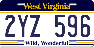 WV license plate 2YZ596