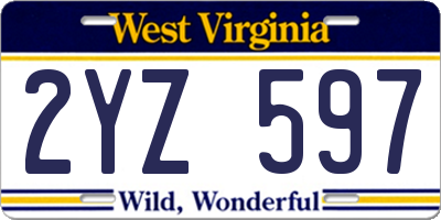 WV license plate 2YZ597