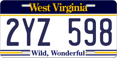WV license plate 2YZ598