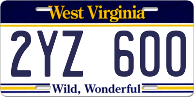 WV license plate 2YZ600