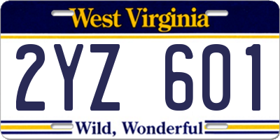 WV license plate 2YZ601