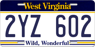 WV license plate 2YZ602