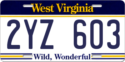 WV license plate 2YZ603