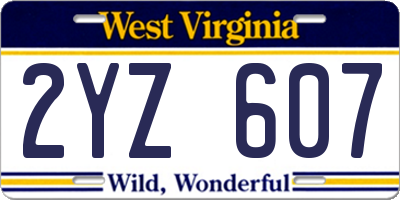 WV license plate 2YZ607