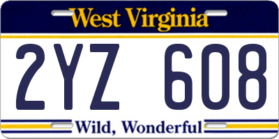 WV license plate 2YZ608