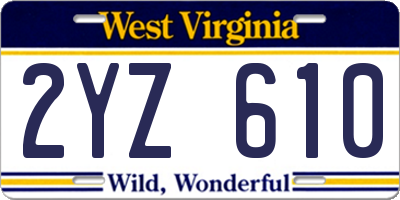 WV license plate 2YZ610