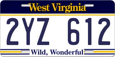 WV license plate 2YZ612