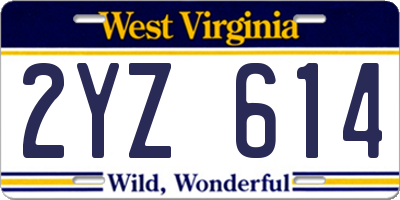 WV license plate 2YZ614