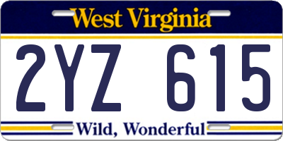 WV license plate 2YZ615