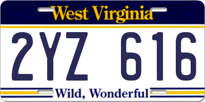 WV license plate 2YZ616
