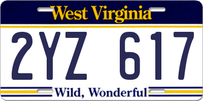 WV license plate 2YZ617