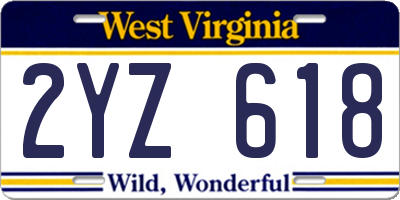 WV license plate 2YZ618