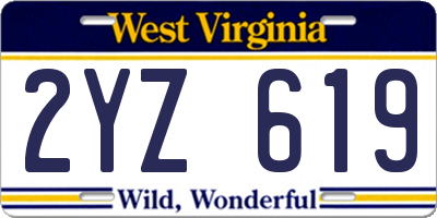 WV license plate 2YZ619
