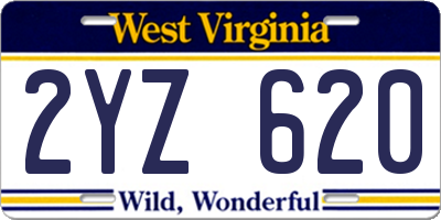 WV license plate 2YZ620