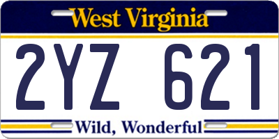 WV license plate 2YZ621