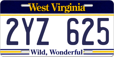 WV license plate 2YZ625