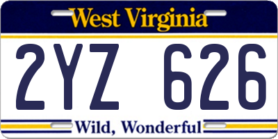 WV license plate 2YZ626