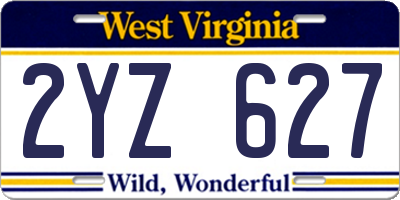 WV license plate 2YZ627