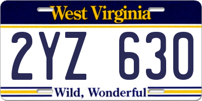 WV license plate 2YZ630