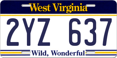 WV license plate 2YZ637