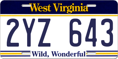 WV license plate 2YZ643