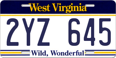 WV license plate 2YZ645