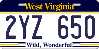 WV license plate 2YZ650