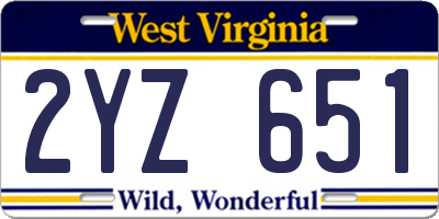 WV license plate 2YZ651