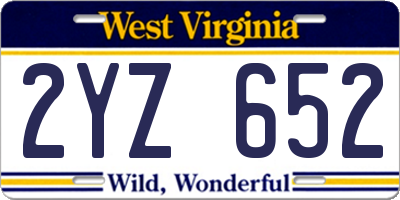 WV license plate 2YZ652
