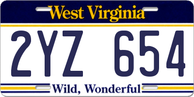 WV license plate 2YZ654