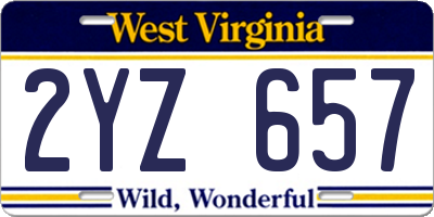 WV license plate 2YZ657