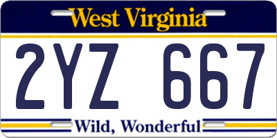 WV license plate 2YZ667