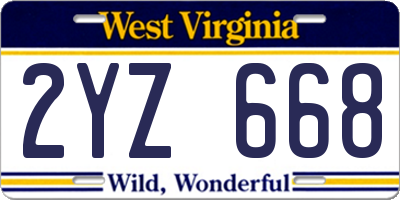 WV license plate 2YZ668