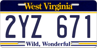 WV license plate 2YZ671