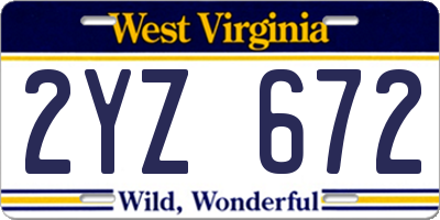 WV license plate 2YZ672