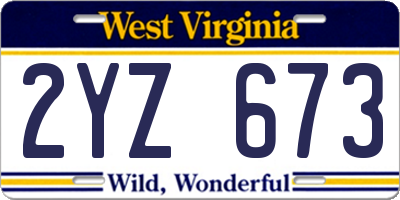 WV license plate 2YZ673