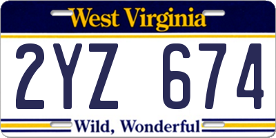 WV license plate 2YZ674