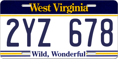WV license plate 2YZ678
