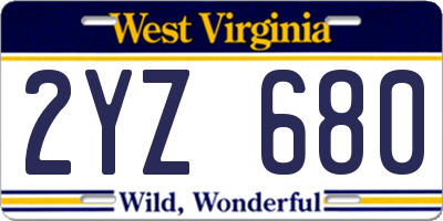 WV license plate 2YZ680