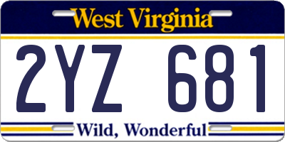 WV license plate 2YZ681