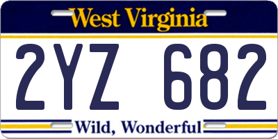 WV license plate 2YZ682