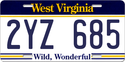 WV license plate 2YZ685